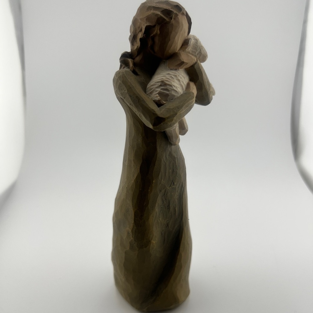 Handcrafted Wooden Mother and Sheep Sculpture Willow Tree Peace on Earth